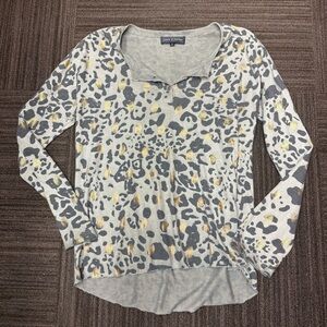 Flora Ashley Leopard Cheetah Print Long Sleeve Top with Button Down Detail